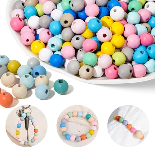500 Stück 36 Farben Holzperlen zum Auffädeln Holzperlen Bunt Perlen zum Auffädeln perlen Holz, Geeignet für Armband, Craft Making, Weihnachtsbastelset, Bastelset Weihnachten, Basteln Weihnachten