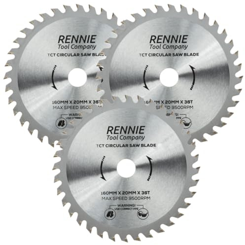 Rennie Tool 160mm x 20mm Bore x 36T TCT Circular Saw Blades (3 Pack) | Fits Festool TS55 Makita Dewalt Circular Saws Etc, 160mm Circular Wood Saw Blades + 16mm Reduction Rings Also Fits 165mm Saws