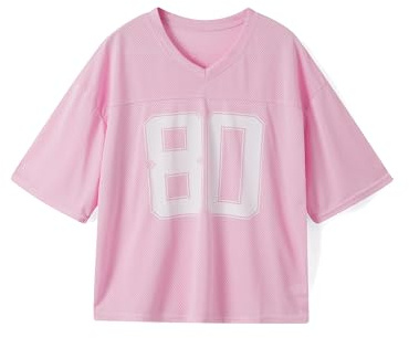 Damen Y2K Basketball-T-Shirt, kurzärmelig, V-Ausschnitt, Zahlendruck, übergroßes T-Shirt, lockeres Blokecore-Jersey, Shirt, ästhetische Streetwear
