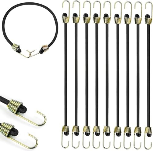 Lot de 10 Mini Sangles de Serrage en Caoutchouc avec Crochets - 25 cm - avec Crochets - pour bâche de Tente de Camping, Bagages, Or