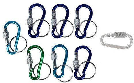Lbvzxkad 7 Pcs 5 Screw Lock Mini Multicolor Aluminum Carabiner Hook & 1x with Combination Padlock 3 Digits Numbers Padlock