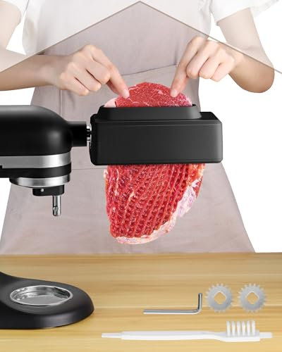 HOMGEN Ablandador de Carne para Batidora KitchenAid con Engranajes de Acero Inoxidable, Accesorio Compatible con Todos Los Modelos KitchenAid, Máquina para Suavizar Carne de Res, Cerdo y Cordero