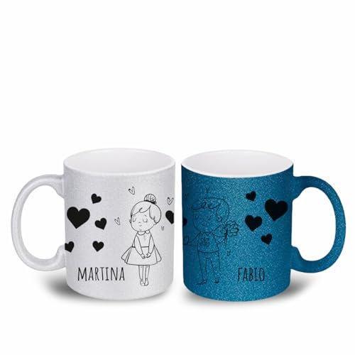 Generico ''Love Forever'' Set di 2 Tazze con Glitter Personalizzate con foto e frase Idea Regalo SanValentino Natale Amore Anniversario Compleanno Fidanzati Sposi Tazza mug da latte cappuccino2