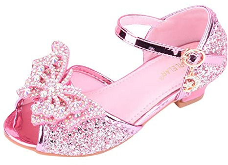 BOTCAM Flickor, glitter, prinsessa, klack, skor, sandaler, pumps, högklackade skor, paljetter, prinsesskor, barn, cosplay, fester, Mary Jane, bröllopsskor, balettskor, karneval, dansskor, ROSA, 27 EU