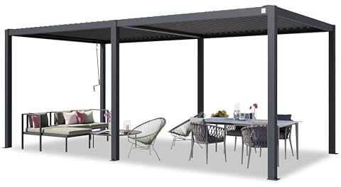 PRIMEYARD Pergola 3x6 m montanti in alluminio con tetto a doghe in acciaio gazebo da giardino antracite