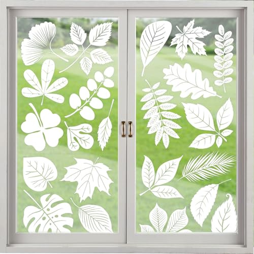 32PCS Static Cling Anti-Collision Window Decals Transparent Glass Protection Stickers Prevent Bird Strikes Reusable & Easy to Apply (Leaf)