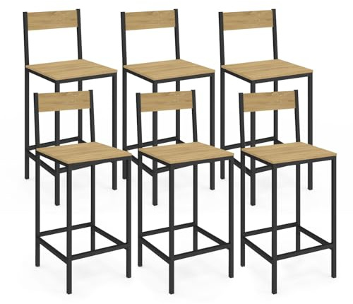 IDMarket – Juego de 6 taburetes de bar Detroit con respaldo de silla de cocina, diseño industrial