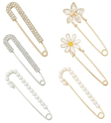 LIUYIDM Pärla brosch 6 stycken kristall Shawl clips falsk säker pärla stift utsökt pin halsband dragnål brudklänning, lämplig för kvinnor flickor kläder dekoration accessoarer smycken