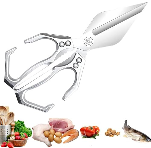 Multifunctional Heavy-Duty Kitchen Shears, 2025 New Heavy Duty Kitchen Scissors for Food with Ergonomic Handle, Sharp Stainless Poultry Scissors for Chicken, Meat (Silver)