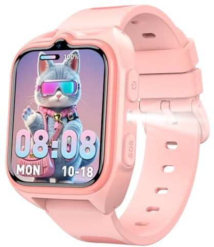 Yxtel Montre connectée Enfants, Appels Vidéo HD & Chat Vocal, 4G Carte SIM Compatible, GPS & Appel SOS Rapide, Mode Scolaire & Lampe Torche, Étanchéité IP68 & Jeux, 5-12 Ans, Rose