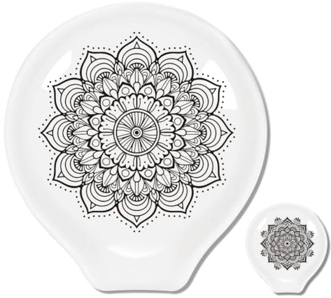 ANATTASOUL 2 Pcs Reposa Cucharas Cocina Ceramica,Soporte Utensilios Cocina para Cucharas de Cafe Vintage Pequeño,Porcelana Soporte de Cuchara Base de Cerámica Paletas(Patrón mandala)