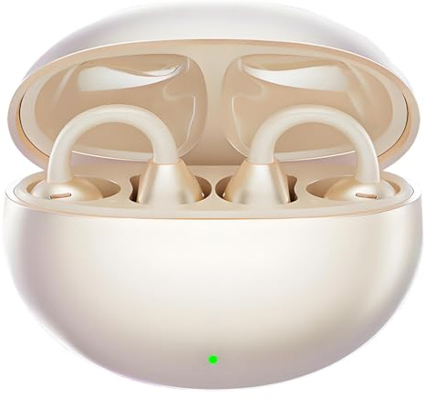 Alutoria Ecouteurs Bluetooth sans Fil, Écouteurs Clip Oreille Ouvert ENC Antibruit Bluetooth 5.4, Jusqu'à 8h+30h Autonomie de la Batterie, Autonomie USB Charge pour Runing Cyclisme, Or Brillant