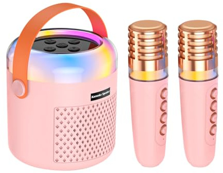 Karaoke Portatile - Altoparlante da viaggio con luci a LED, Giocattoli per macchina per karaoke con microfono, per pratica di canto, casa, viaggi, campeggio, riunione di famiglia, compleanno, festa