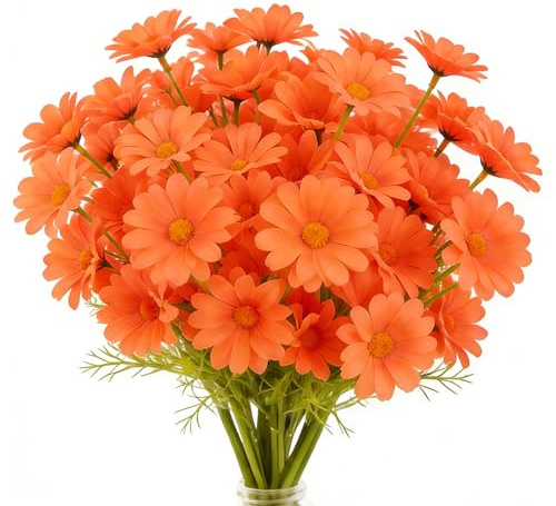 CENCERY 10-pack Konstgjorda Margeriter i Orange, Bukett med Konstblommor för Heminredning, DIY-projekt och Festarrangemang