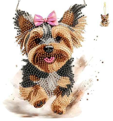 TLIOBLO Hund Diamond Painting Fensterbilder mit Kette Erwachsene,Essen Diamant Painting Anhänger und Schlüsselanhänger Hängende Ornament Bastelset Diamant Kunst Set für Wand Und Eingang Decor