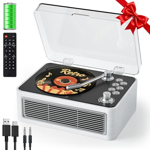 Gueray Reproductor de CD portátil con Bluetooth, Reproductor de CD Retro con Altavoces y Radio y Mando a Distancia, Compatible con reproducción USB/AUX, Conector para Auriculares Álamo