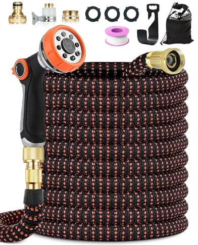 150FT Expandable Garden Hose Pipe, Flexible Kink-Free Garden Hose with 10-Function Spray Nozzle, Leak-Proof 4-Layer Latex Core, Durable 3750D Fabric, Universal 1/2 & 3/4 Fitting for Car Wash, Orange