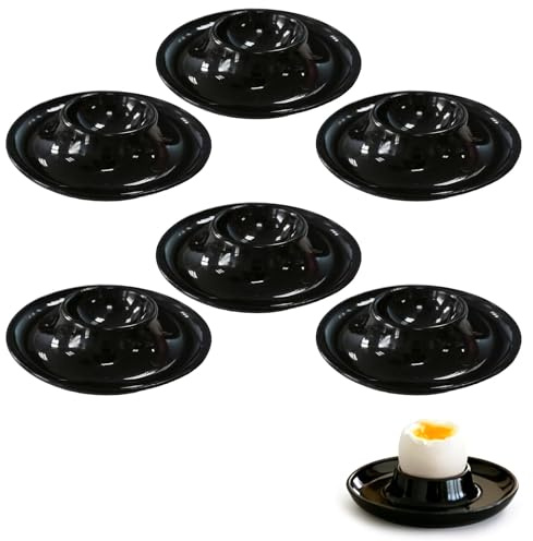 Lot de 6 Coquetiers en Plastique Noir Mat - Incassables, sans BPA, Réutilisables et Lavables au Lave-Vaisselle, avec Protection Anti-Débordement et Repose-Cuillère