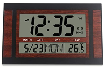 Awwertse Digital Wall Clock LCD Large Number Time Temperature Calendar Alarm Table Desk Clock Modern Design Home Black