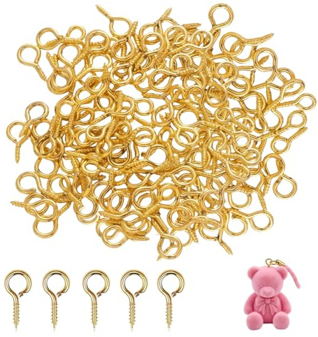 Androxeda 200 Pezzi Viti ad Occhiello 10mm, Mini Occhi a Vite Ganci Autofilettanti in Ottone Dorato, Per Montaggio, Fai da Te, Arredamento e Progetti Artigianali