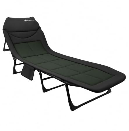 Eurocatch Lit de Camping Pliable - Lit de Camp 8 Pieds - Dossier Réglable 5 Positions - Appui-tête Rembourré - Poche Latérale - 195x65x27 cm