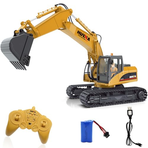 fisca Remote Control Excavator RC Construction Vehicles 15 Channel 2.4G Full Function Digger Toys with Metal Shovel Sound and Lights
