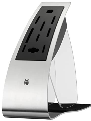 WMF Messerblock ohne Messer aus Edelstahl matt, Kunststoff, unbestück leer für 8 Messer, 1 Fleischgabel und 1 Wetzstahl