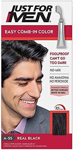 Just For Men Easy Comb-In Color Mens Hair Dye, Easy No Mix Application with Comb Applicator - Real Black, A-55, Pack of 1