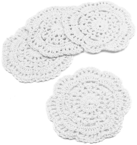 kilofly Small Crochet Cotton Lace Coasters Doilies Pack Set, 4pc, White, Round, 4 inch
