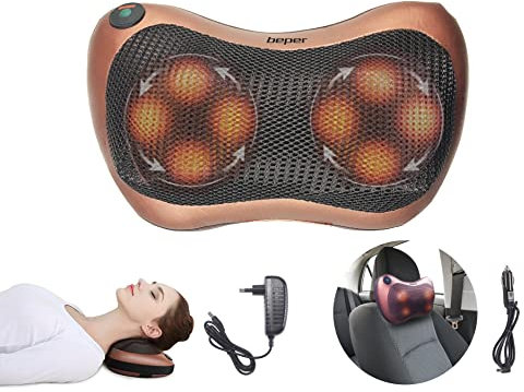 BEPER 40.501 Massagekissen, Adapter für das Auto inklusive, 4 Massageknoten, Drehung im Uhrzeigersinn und gegen den Uhrzeigersinn, Ein-/Aus-Taste, fördert die Durchblutung und Muskelentspannung