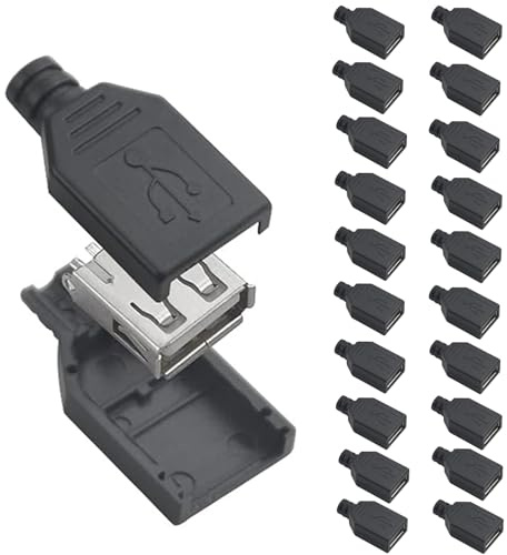 Oiyagai 20-Sets USB 2.0 Type-A Femelle Connecteurs avec Coque Plastique – 4 Broches, Prises Jack DIY pour Réparation et Assemblage de Câbles