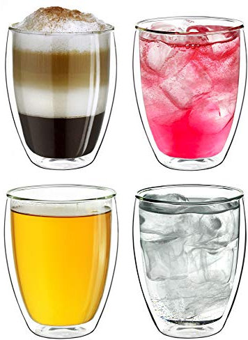 Creano Vasos térmicos de doble pared 250ml DG-Hoch, vasos grandes de vidrio borosilicato, tazas de capuchino, café, té, vasos de latte macchiato Set 02: 4x 250ml 4 piezas (paquete de 1)