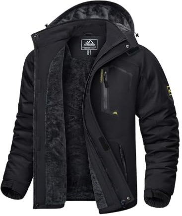 KEFITEVD Winterjacke Herren Warm Softshell Jacke Wasserdicht Snowboardjacke Gefüttert Kapuzenjacke Thermo Outdoorjacke für Snowboard Ski Männer Schwarz 3XL
