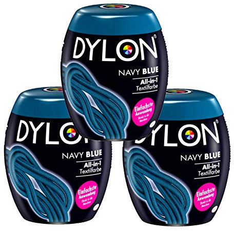 Dylon Navy Blue All-in-1 Fabric Dye for Fresh and Intense Colours, 3 x 350g