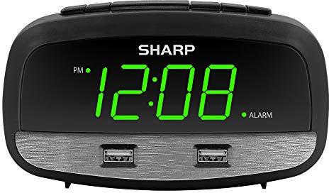 Sharp Digital Clock with Alarm and Dual USB FastCharge Charging Ports - Charge Your Phone Bedside - Battery Back-up - Easy to Use - Green Display