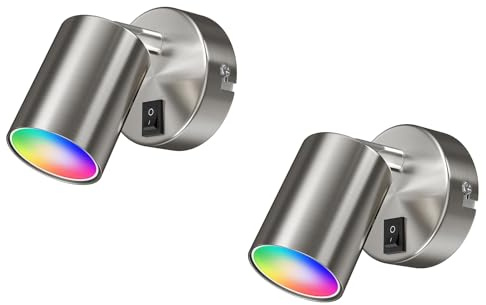 ledscom.de 2 Stück Wandspot WAIKA, einflammig, mit Schalter, GU10, chrom matt, inkl. Smart Home RGBW GU10 LED Lampe, 5,41W, 473lm