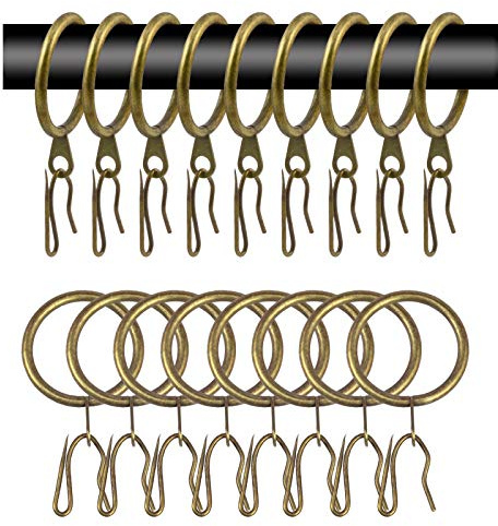 40 Pcs Metal Curtain Rings & Hooks - 30 mm Internal Diameter Decorative Curtain Hanging Rings (Green Bronze)