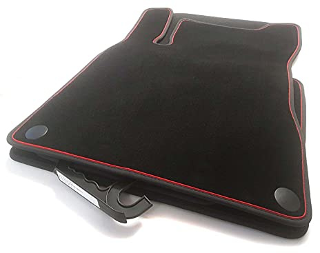 Fußmatten für Mercedes W177 W247 CLA C118 GLB X247 AMG Premium Velours Matten Autoteppich Original Qualität 4-teilig Schwarz Rot