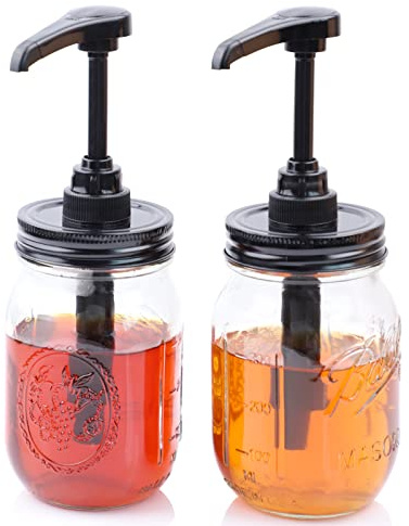 Einmachglas Sirup Honig Sauce Spender Pumpdeckel mit 473 ml Glas (2er-Pack) Küche Lebensmittelqualität Kaffee Sirup Spender Pumpflasche luftdicht & auslaufsicher