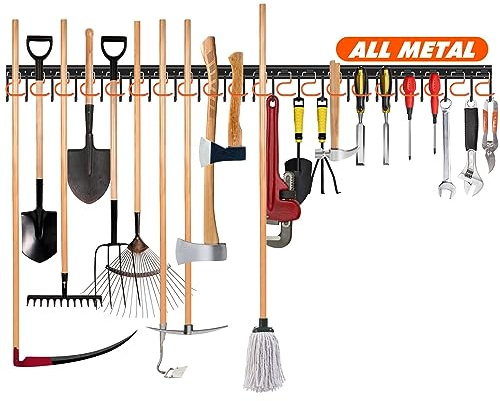 TVKB 68'' All Metal Garden Tool Organizer Adjustable Garage Tool Organizer Wall Mount Garage Organizers and Storage with Heavy Duty Hooks Tool Hangers for Garage Wall, Shed, Garden