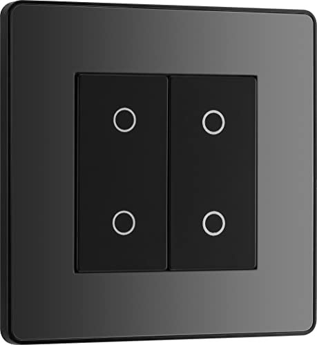 BG Electrical Secondary/Slave Double Touch Dimmer Light Switch, 2 Way, Screwless Front Plate, Evolve, Black Chrome, PCDBCTDS2B