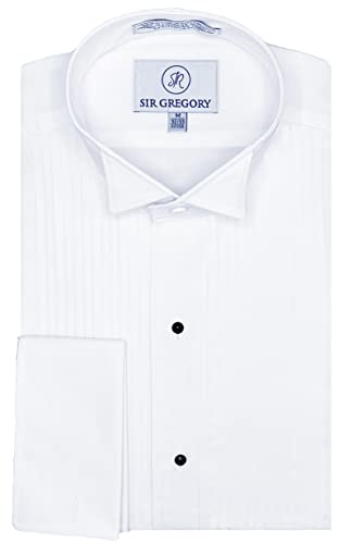 Sir Gregory Men's Fitted Tuxedo Shirt with Wing Collar French Cuffs and 1/4 Inch Pleat White Size 2XL, 18-18.5 Neck 34/35 Sleeve
