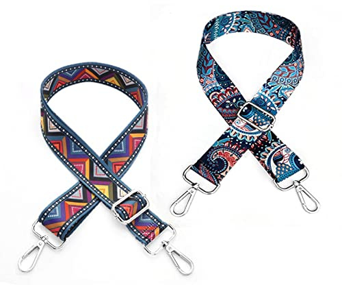 XNJIHWA 2 Stück Boho Taschengurt Verstellbarer 73.5-132cm Universeller Geflecht Schultergurt mit Silber Karabiner Breit 3,8cm für Taschen DIY Handtaschen