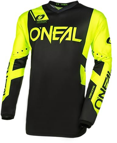 O'NEAL | Maglia da Motocross a Manica Lunga | MX Enduro | Protezione Gomiti Imbottita, Collo a V, Traspirante | Element Jersey Racewear V.24 | Adulto | Nero Giallo Neon | Taglia M