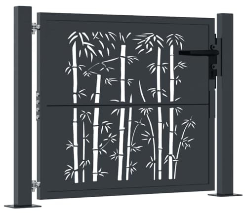 vidaXL Gartentor, Gartentür mit Bambus-Design, Abschließbar Hoftor Eingangstor für Garten Terrasse, Tor Zauntor Gartenpforte, Anthrazit 100x75 cm Stahl