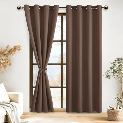 DWCN Blickdichte Vorhänge Verdunkelungsvorhänge mit Ösen 2 Stücke | Braun, 245x140cm(HxB), Abdunkelnde Vorhänge mit Ösen Thermovorhang für Wohnzimmer Abdunkelnde Vorhang Schlafzimmer