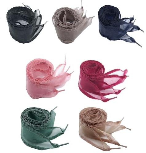 Yurosiay 7 Paar Damen Chiffon Schnürsenkel Niedlich Rüschen Schnürsenkel Organza Schuhbänder Flach Bunt Satinband Schnürsenkel Breite Ribbon Schnürsenkel für Sportschuhe Freizeitschuhe 80cm