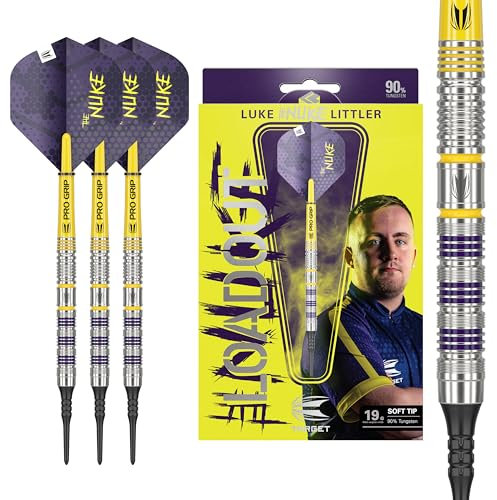 Target Darts Luke Littler Loadout Soft Tip Darts, 90% Tungsten Dart, 19G | Pixel-Tip-Dart-Set, Player Edition Soft-Tip-Elektronik-Dart-Set mit Pro-Griff-Schäften und Nr. 2-Flügen