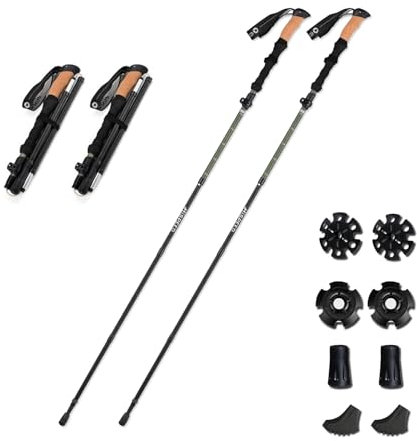 OLYSPM 2 Stück Wanderstöcke Faltbar,Walking Stöcke,Trekkingstöcke mit 4 Spitzen für Unterschiedliche Geländebedingungen,Wanderstock aus Aluminiumlegierung für Männer,Frauen,Senioren
