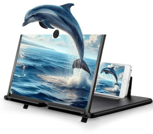 Phone Screen Magnifier 12 – Foldable HD Mobile Projector Amplifier for Smartphones, Portable Stand for Movies, Gaming & Travel, Gift Gadget for All Ages (Black)